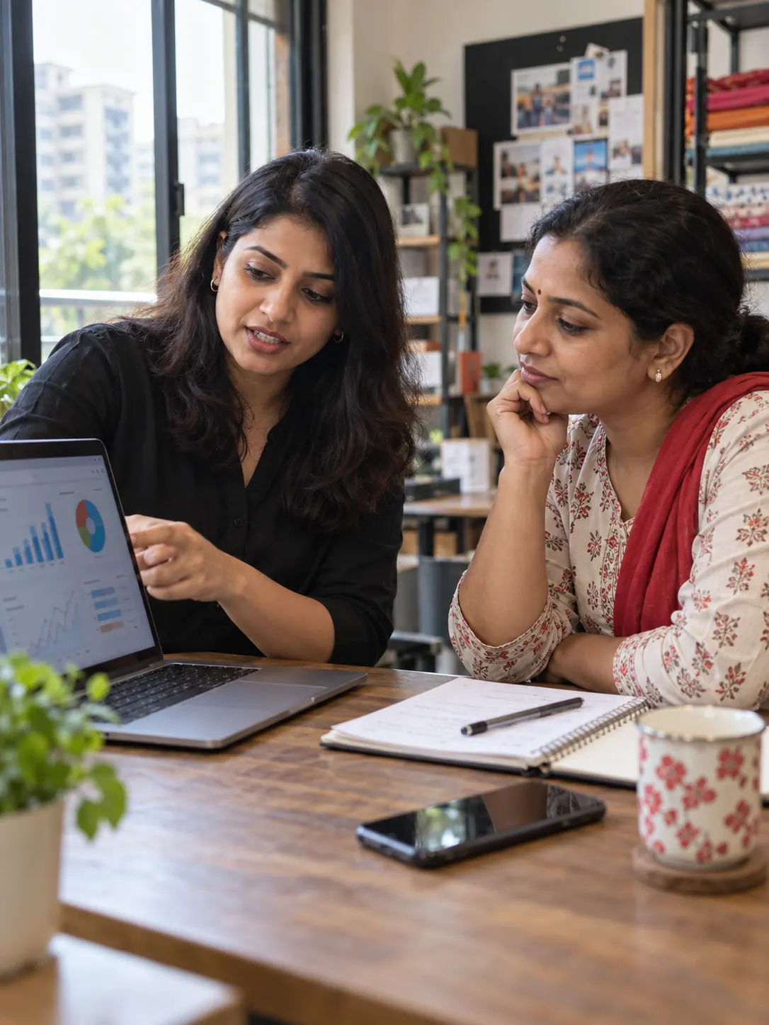 Illustration of Indian business owners reviewing a digital marketing dashboard